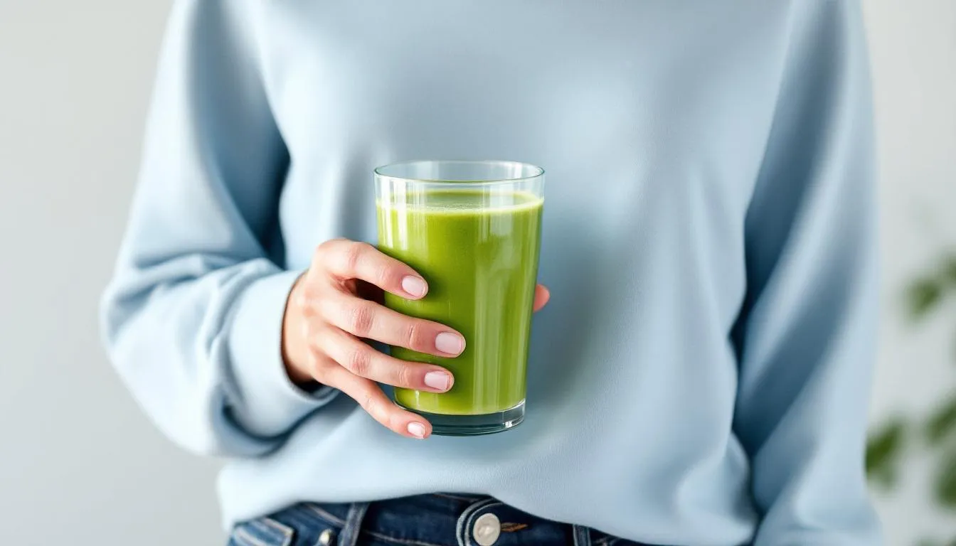Spirulina smoothie prepared as part of a gut-health routine for IBS and bloating