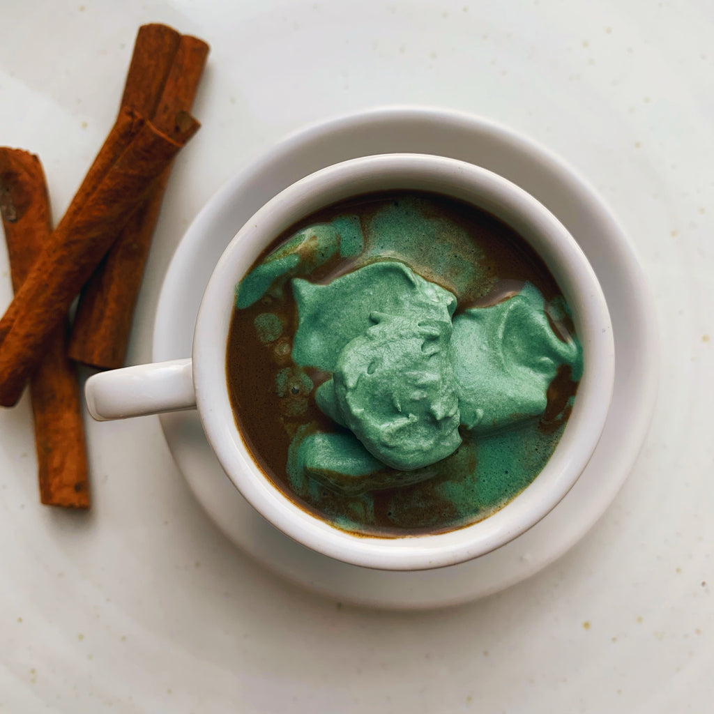 Double Spirulina Hot Chocolate with Whipped Coconut Cream